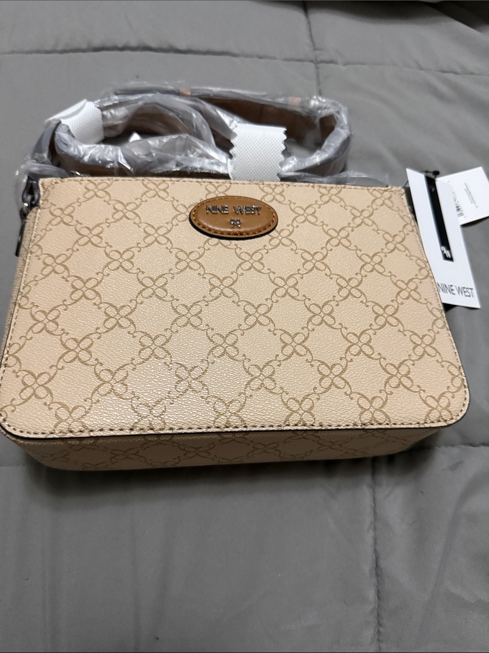 Nine West Tan Logo-Print Crossbody Bag